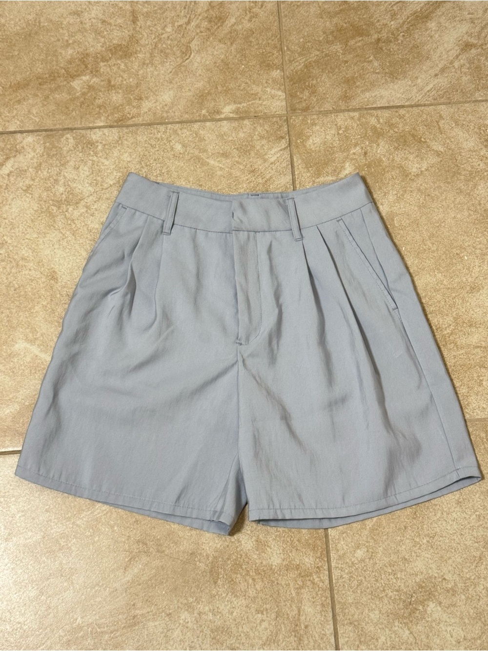Love Tree Light Blue Pleated High-Waist Shorts